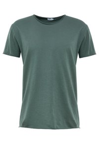 Grön kortärmad T-shirt i mjukt tyg, med rund halsringning, rak passform och minimalistisk design utan mönster eller detaljer.