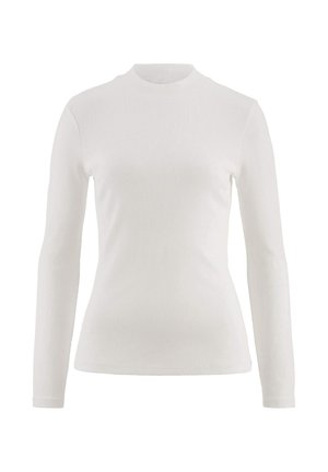 Maglione tirolese bianco a maniche lunghe con collo alto e silhouette adatta. Tessuto liscio, design minimale e senza motivi o decorazioni visibili.