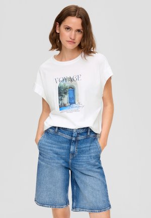 MIT KAPPÄRMELN - T-Shirt print - weiß