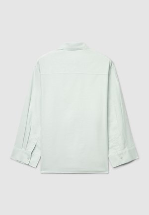 Hellmintgrünes Langarmhemd mit geknöpftem Kragen, Einzelrückenpasse und geknöpften Manschetten. Glattes Baumwollgewebe mit legerem Schnitt.