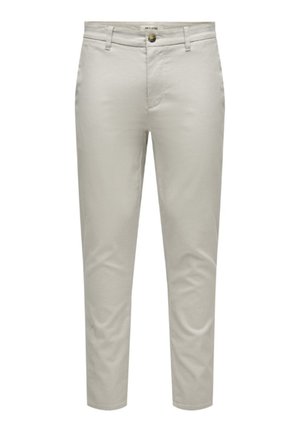 Beige chinos met een slim fit, voorzien van een soepele textuur, zijzakken, achterzakken en een enkele knoopsluiting bij de taille.