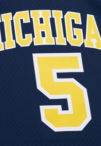 Navy jersey featuring "MICHIGAN" in yellow letters and the number "5" in yellow and white. Made of breathable mesh fabric.