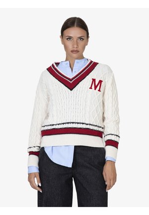 Pullover - cream and red
