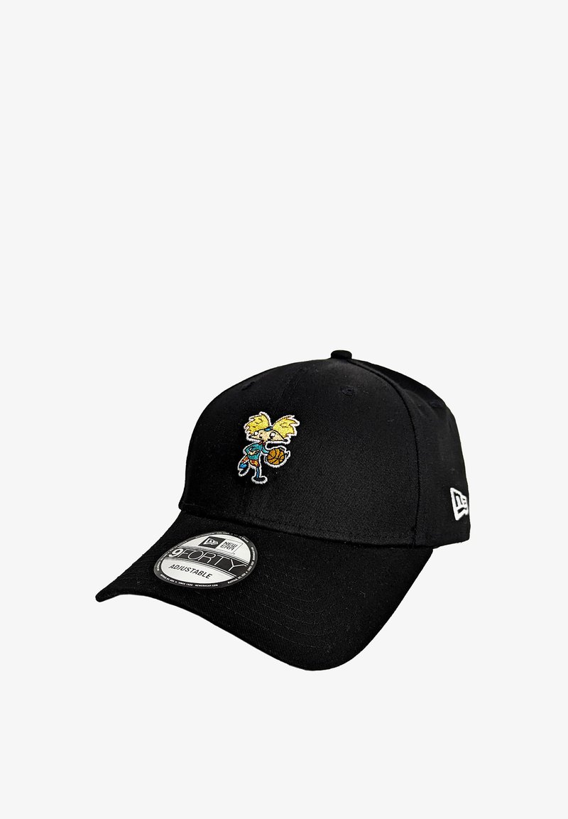 Black baseball cap with embroidered cartoon character holding a basketball. Features a flat brim and adjustable snapback closure.