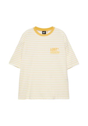 PULL&BEAR, BOXY STRIPED STWD - T-SHIRT - T-shirt imprimé - yellow