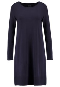 Abito a maniche lunghe blu navy con scollo rotondo, vestibilità ampia e texture morbida, con un logo discreto all'orlo.