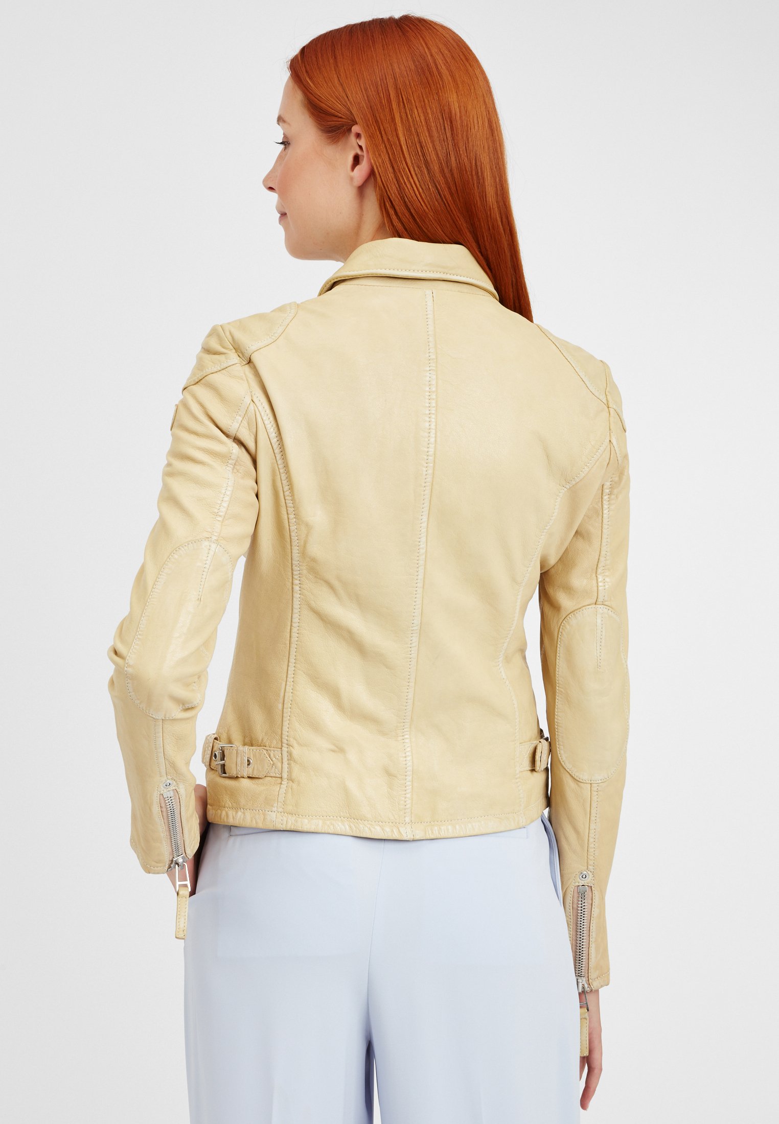 light yellow leather jacket