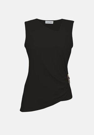 Haut noir sans manches asymétrique avec détail de boucle latérale et encolure ronde, marque Anna Field.