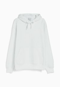 Weißer Hoodie mit einer Kapuze mit Kordelzug, Kängurutasche, lockerer Passform, gerippten Bündchen und Saum. Hergestellt aus weichem Baumwollmischgewebe.