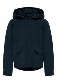 Námořnická modrá bunda se zipem vpředu, nastavitelnou kapucí, dvěma bočními kapsami a náprsní kapsou. Vyrobena z hladkého, odolného materiálu.