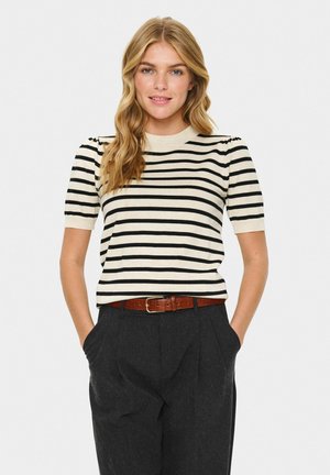 MILASZ SS STRIPED - T-Shirt print - brown rice black stripe