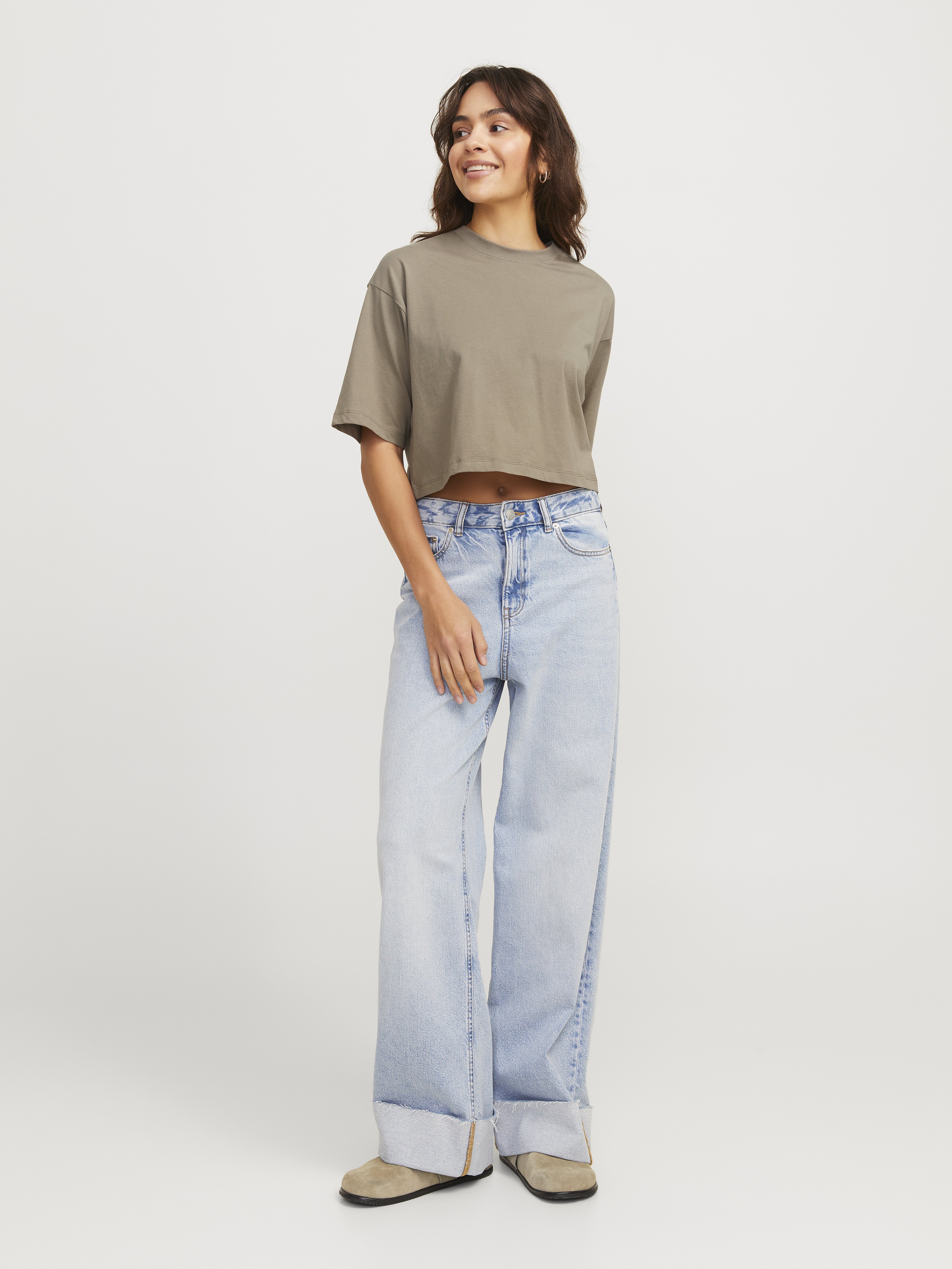 JJXX JXANDREA LOOSE CROPPED TEE - Basic T-shirt - brindle/dark
