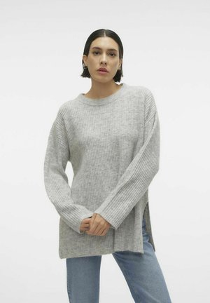 RUNDHALS TIEF ANGESETZTE SCHULTER - Strickpullover - light grey melange