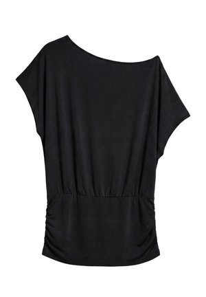 PULL&BEAR, GATHERED ASYMETRIC TOP - ASYMMETRIC TOP - Tricou cu imprimeu - black