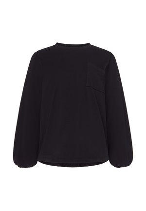 Camicia nera a maniche lunghe con scollo rotondo, polsini elasticizzati e taschino sul petto lato sinistro.