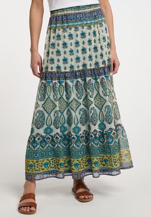 GESTUFTER - Maxi skirt - blau mehrfarbig