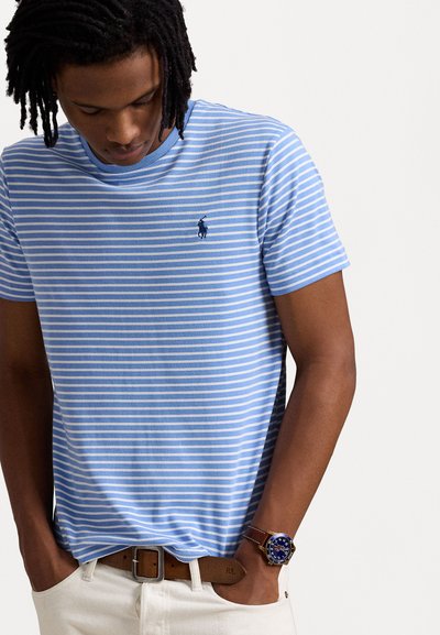 Polo Ralph Lauren CUSTOM SLIM STRIPED SOFT COTTON T-SHIRT - Tricou cu imprimeu - sky blue/white