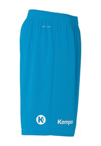 Blaue Sportshorts aus einem leichten, atmungsaktiven Stoff. Mit einem elastischen Bund und aufgedrucktem Branding in Weiß.