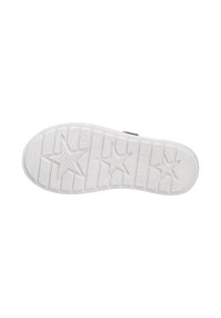 Suola di sneaker in gomma bianca con un motivo a stelle e una superficie rugosa. Include scanalature orizzontali e verticali distintive per una maggiore aderenza.