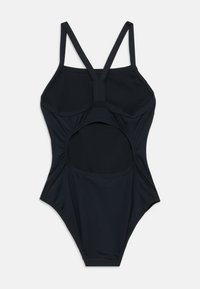 Μαύρο ολόσωμο μαγιό με ρυθμιζόμενους λεπτούς ιμάντες, σχέδιο με ανοίγματα και λείο υλικό. Διαθέτει σούρες στο πλάι και μίνιμαλ στυλ.