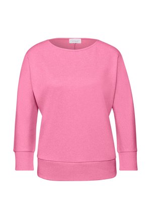 Helles pinkes Sweatshirt mit langen Ärmeln, gerippten Bündchen und Saum, Rundhalsausschnitt und lockerem Schnitt.