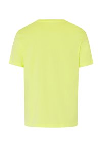 Kortærmet t-shirt i luminescerende gul stof, med rund halsudskæring og glat tekstur uden synlige mønstre eller accenter.