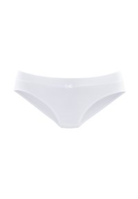 Mutande di cotone bianche con una texture liscia, design a vita bassa e un piccolo fiocco bianco al centro anteriore.