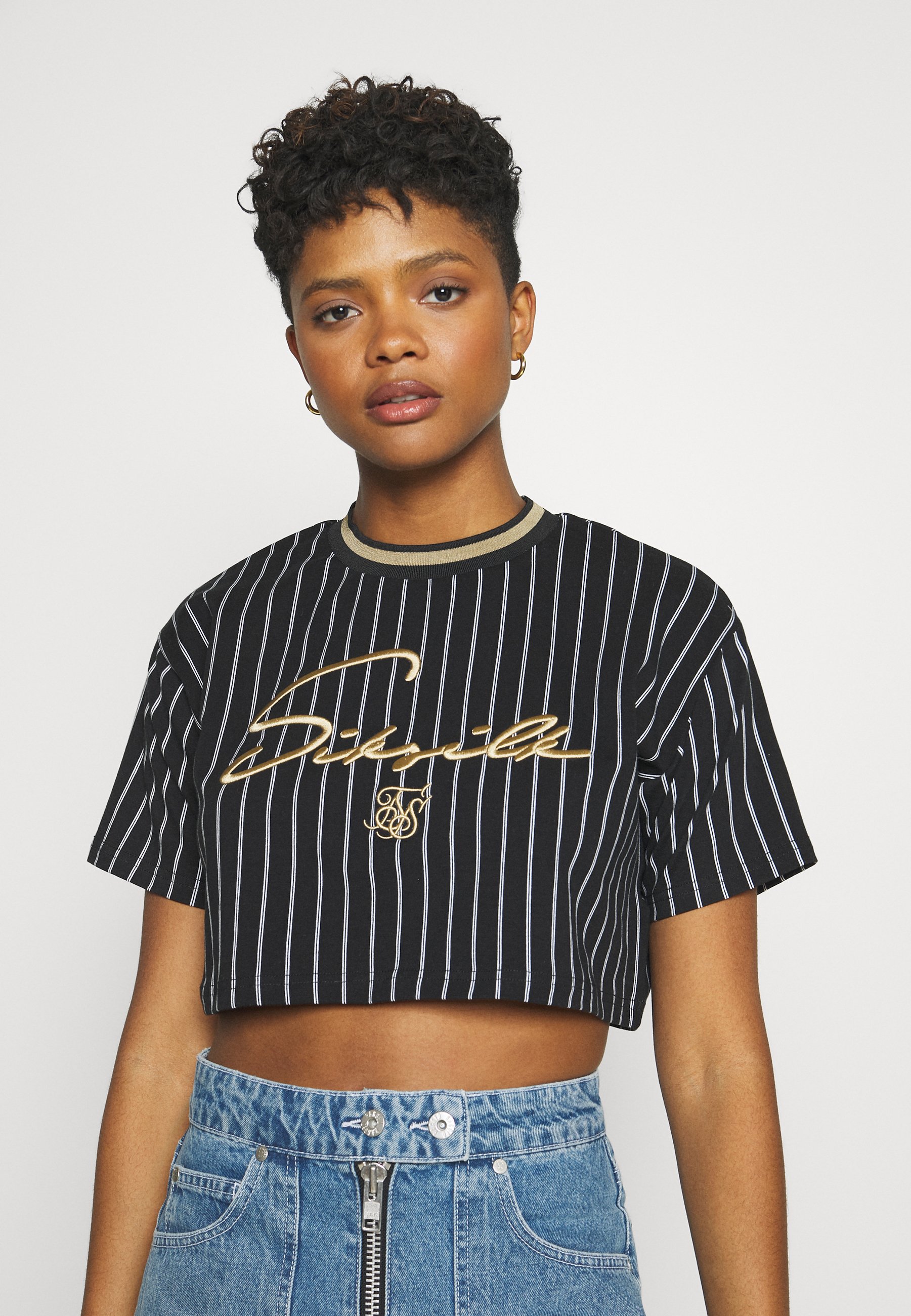 SIKSILK BASEBALL STRIPECROP TEE - Camiseta estampada - black/negro -  Zalando.es