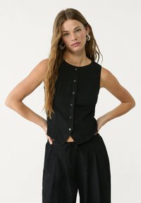 Stradivarius - TEXTURED WITH BUTTONS - Brezrokavnik - black Miniaturna slika 1