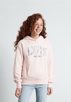 Sudadera rosa claro hecha de un tejido suave, con un logo floral de LEVI'S en multicolor. Incluye un bolsillo frontal y capucha con cordón.