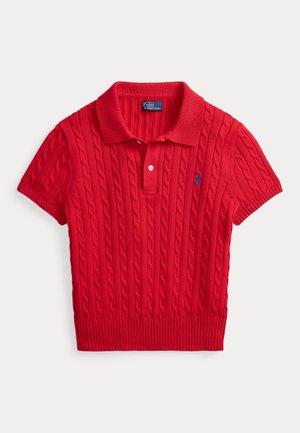 CABLE-KNIT COTTON CROPPED POLO SHIRT - Polo marškinėliai - cruise red
