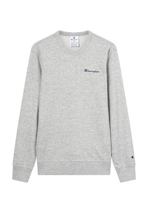 Sudadera gris de mezcla de algodón, con mangas largas, cuello redondo y pequeño logotipo bordado en azul oscuro en el pecho.