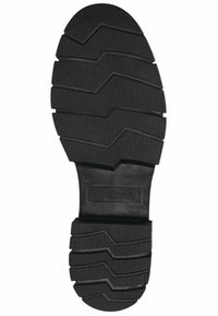 Suola di scarpa in gomma nera con un motivo di battistrada profondo, caratterizzato da scanalature a zigzag e il nome del marchio "BAGATI" impresso vicino al tallone. Taglia contrassegnata come 37.
