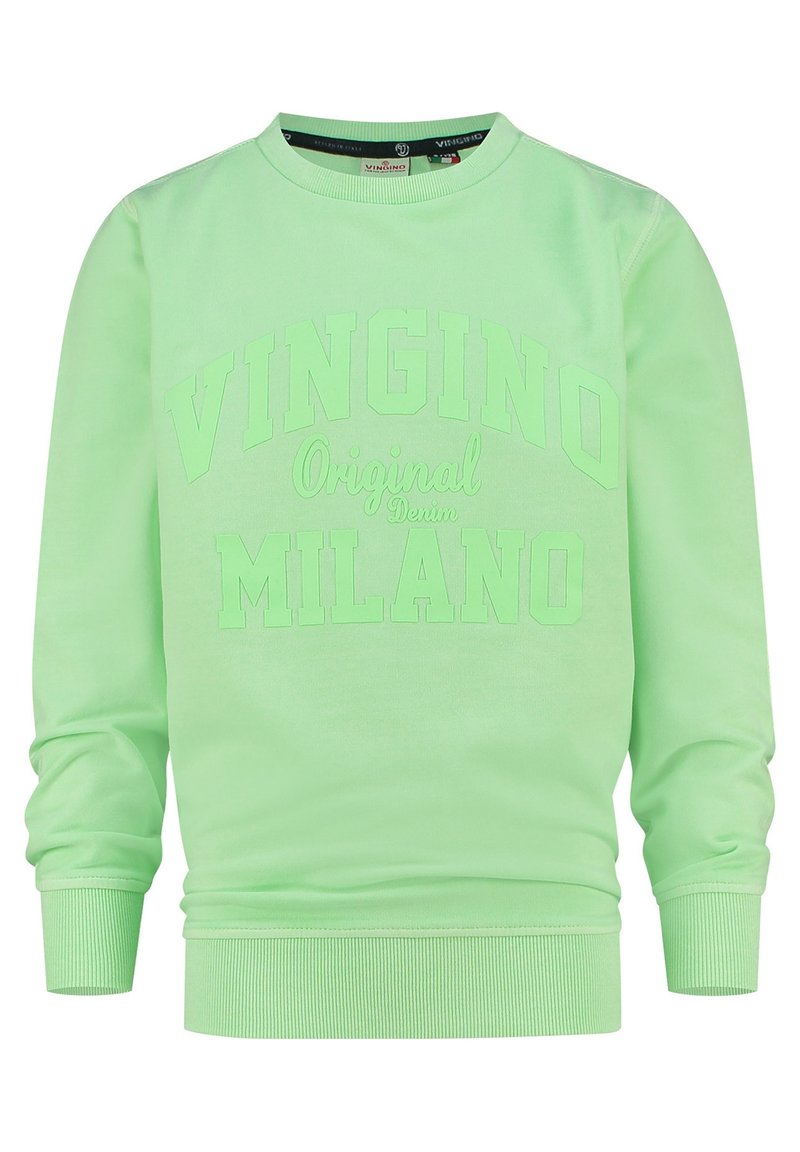 Felpa verde chiaro con testo del marchio in rilievo "VINGINO MILANO" sul davanti, scollo rotondo e polsini e orlo a coste.