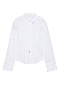 Witte lange mouwen shirt van soepel katoen. Heeft een klassieke kraag, knoopsluiting en een getailleerde pasvorm met lichte zijnaad.