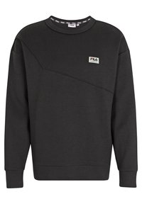 Felpa nera con collo a girocollo e design a pannello diagonale. Presenta una piccola toppa con il logo FILA sul petto e polsini e collo a costine.