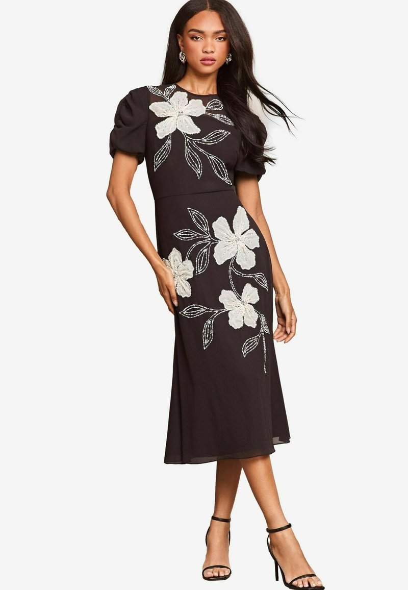 Lipsy EMBROIDERED FLORAL MIDI  - Jurk - black white