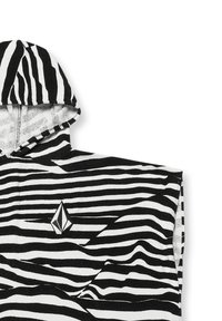 Hoodie utan ärmar med zebramönster i svart och vitt. Har en framträdande logotyp i mitten och en mjuk tygkänsla.