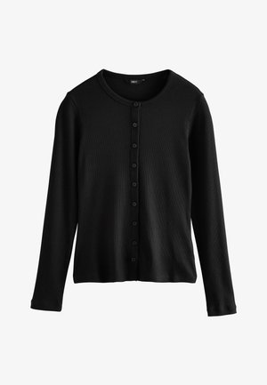 Next, Regular Fit - Henley Button Through Long Sleeve Ribbed - Cardigan - black