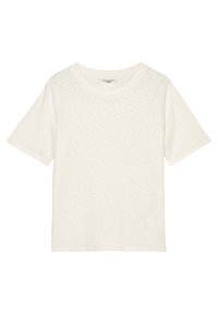 Kortärmad, rundhalsskjorta i off-white, tillverkad av ett mjukt, texturerat tyg med ett subtilt mönster. Lätt och avslappnad passform.