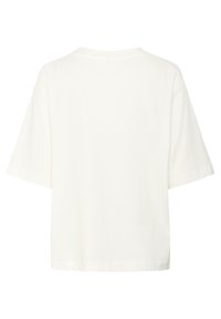 White, short-sleeve t-shirt with a loose fit and crew neckline. Cotton material with a smooth texture and no visible patterns or hardware.