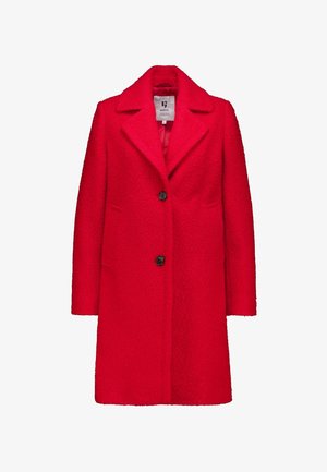 Roter Wollmischungsmantel mit Reverskragen, drei schwarzen Knöpfen, Seitentaschen und strukturiertem Finish. Entworfen für eine maßgeschneiderte Passform.