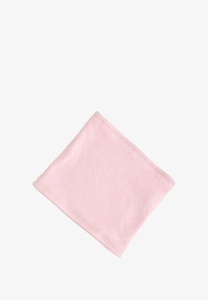 Rózsaszín bársonyos négyzet, puha textúrával, befejezett szélekkel. Simma, egységes felület, látható minták vagy díszítések nélkül.