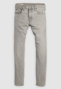 Szare dżinsy o prostych nogawkach wykonane z denimu z wyblakłą fakturą, posiadające pięć kieszeni oraz standardowe zapięcie na guzik.