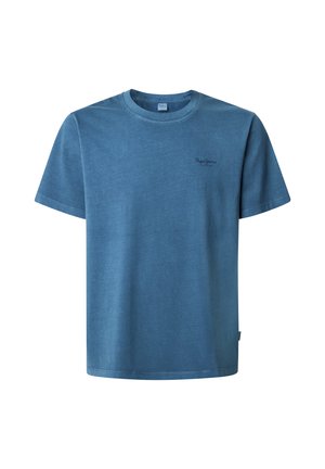 Blue cotton T-shirt with short sleeves, round neckline, and logo detail on the chest. Soft texture and standard fit.
