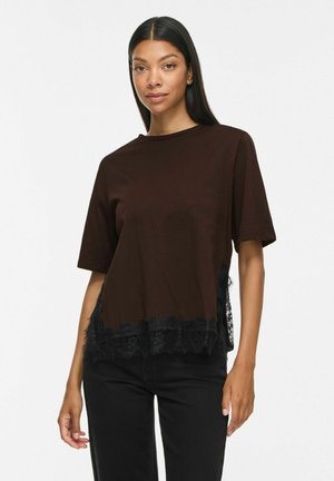 VILA, SHORT-SLEEVED T-SHIRT VIVIGDIS LACE - T-shirt imprimé - coffee bean