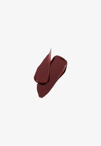 Two overlapping swatches of smooth, dark red lipstick smeared on a white background.
