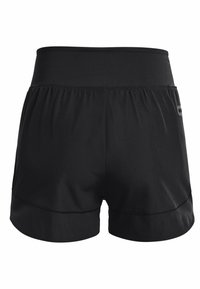 Svarta atletiska shorts med ett brett, elastiskt midjeband. Tyget är slätt och har en lagerdesign och fållade kanter för komfort.
