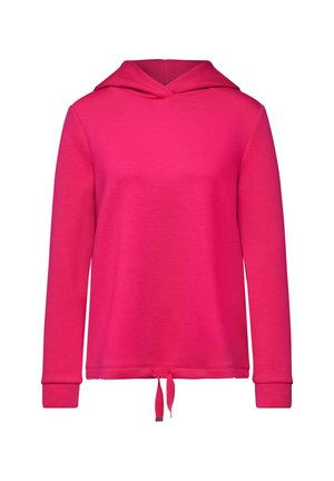 Roze hoodie met lange mouwen, gemaakt van zachte stof. Bevat een trekkoord bij de taille en cuffs aan de mouwuiteinden.