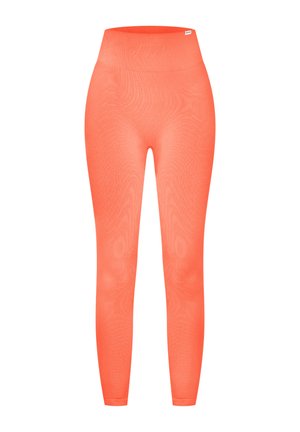Højtaljede, tætsiddende leggings i lyse Orange. Fremstillet af strækbart stof med en glat tekstur og sømløs design.